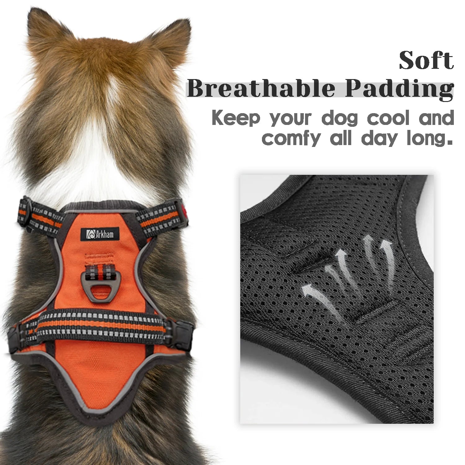 No Pull Adjustable Dog Harness with Reflective Padded Vest & Control Handle – Orange Small