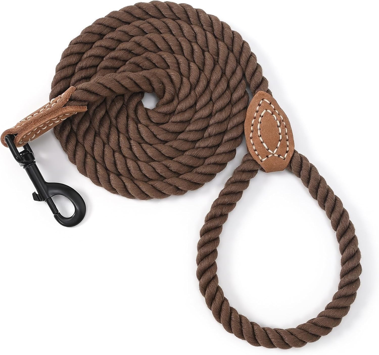 Mile High Life Braided Cotton Dog Leash with Leather Tip & Heavy-Duty Clasp