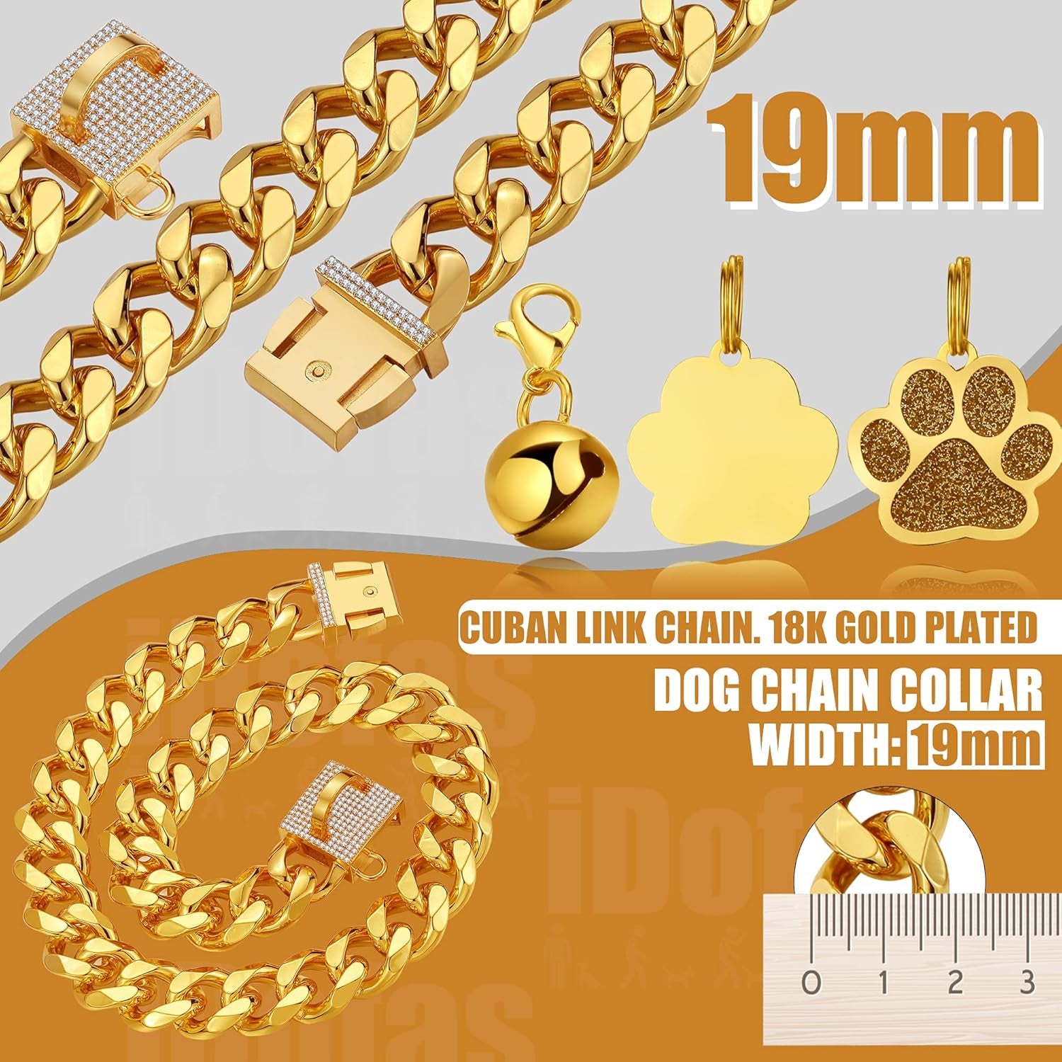 Luxury Gold Cuban Link Dog Collar with Crystal Buckle