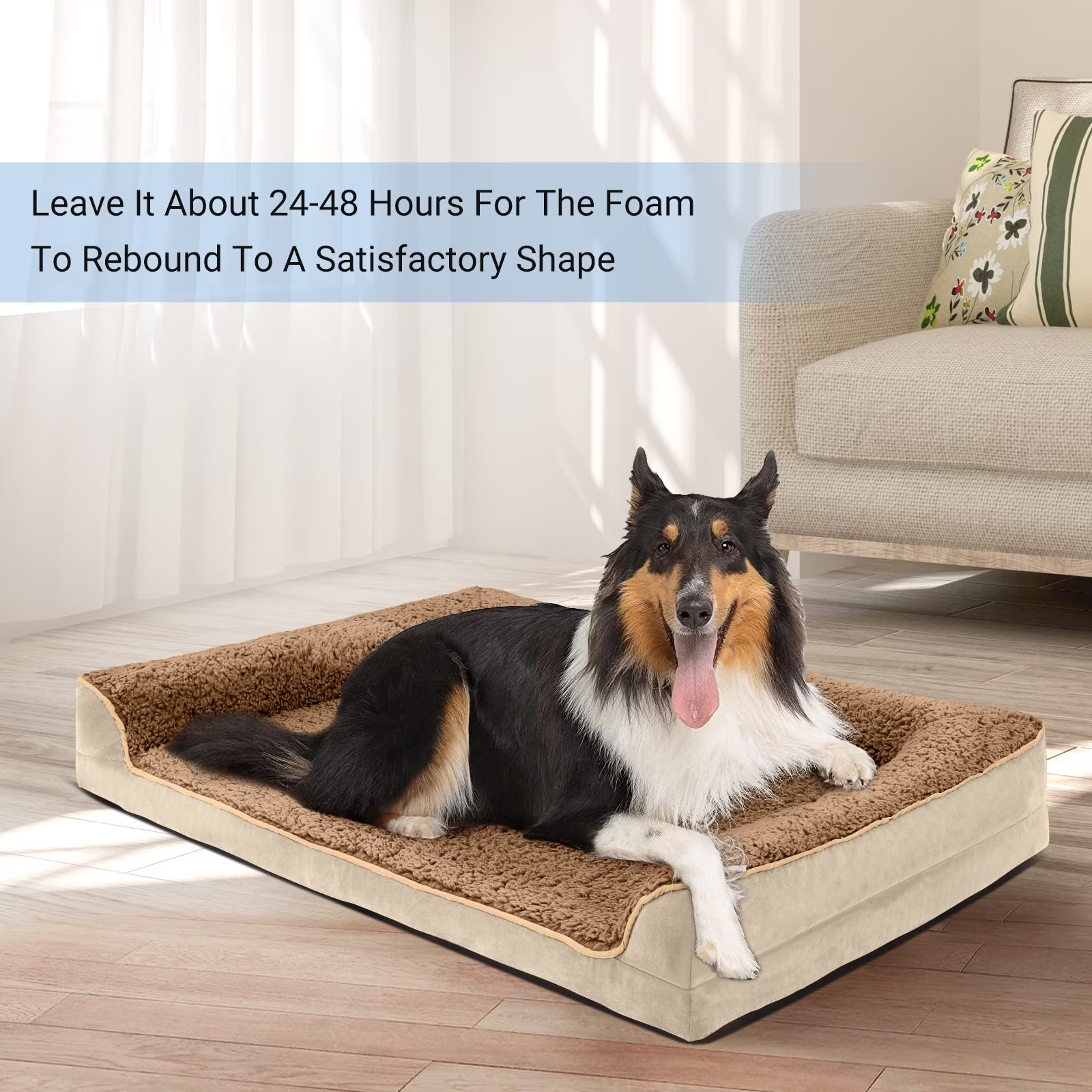 Egg Crate Foam Pet Couch with Washable Cover, Khaki