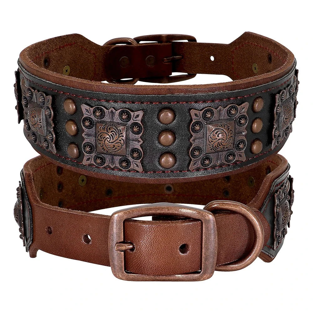 Cool Spiked Genuine Leather Dog Collar