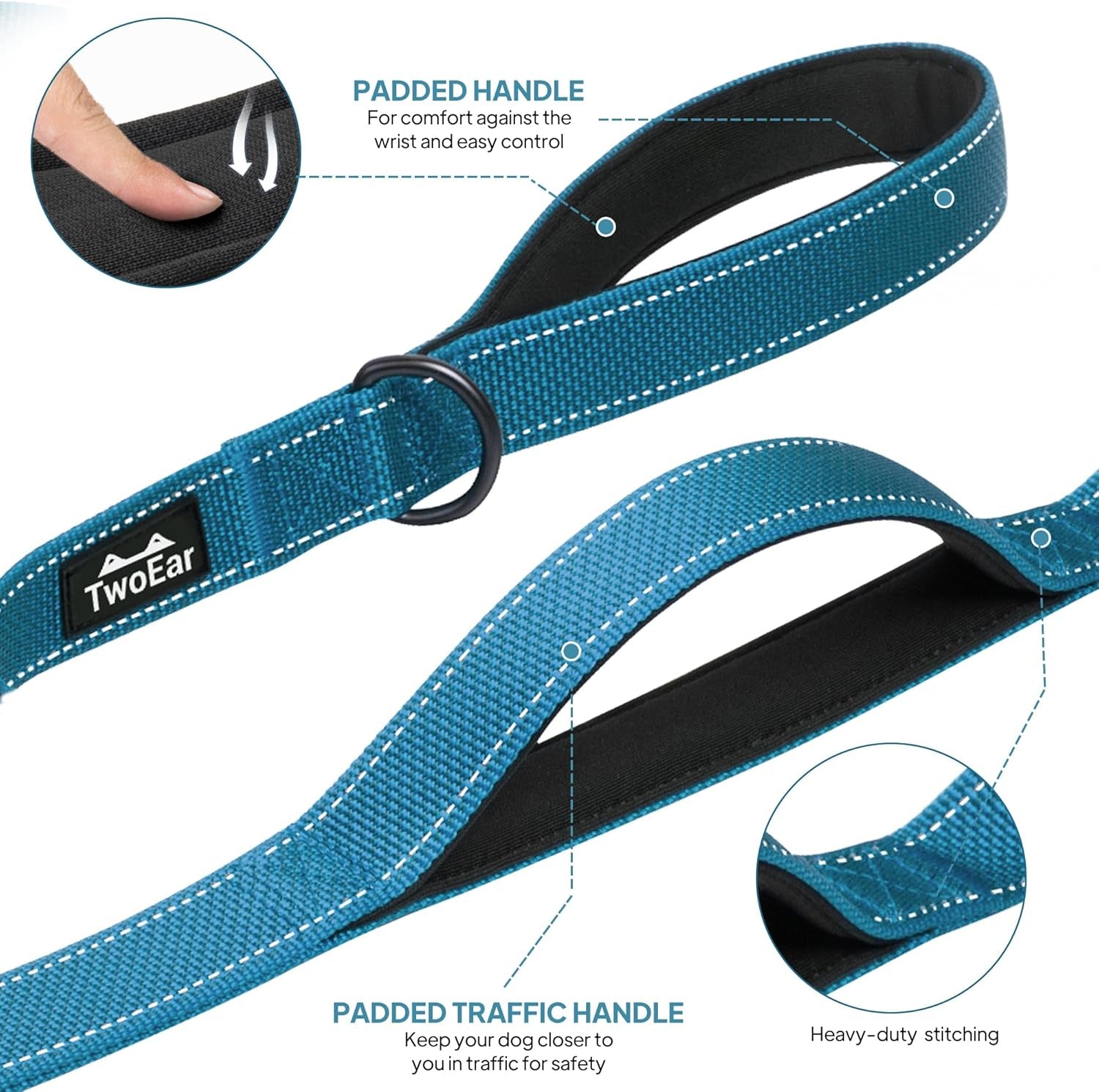 Strong Reflective Dog Leash with Dual Padded Handles – 6FT Heavy Duty Walking Lead