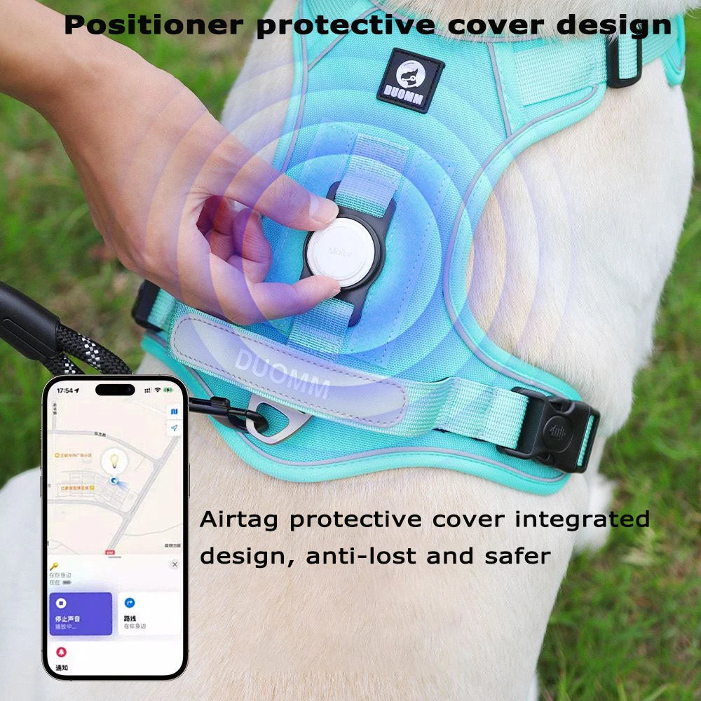 Reflective Dog Harness & Leash Set with AirTag Holder – Premium Oxford Pet Vest