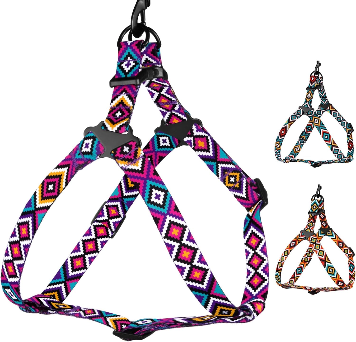 Tribal Pattern Adjustable Dog Harness (Magenta, Small)