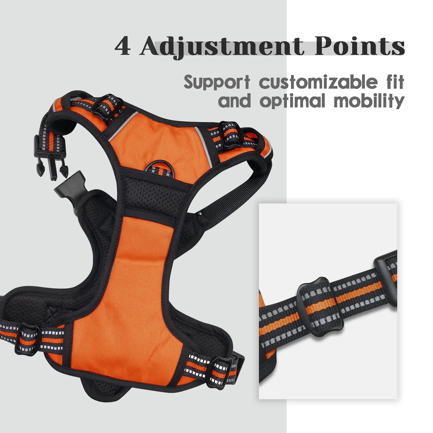 No Pull Adjustable Dog Harness with Reflective Padded Vest & Control Handle – Orange Small