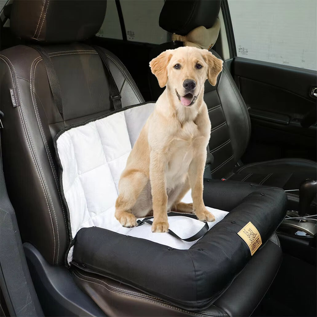 Waterproof Dog Car Seat Bed – Pet Travel Cushion with Removable Cover & Safety Belt