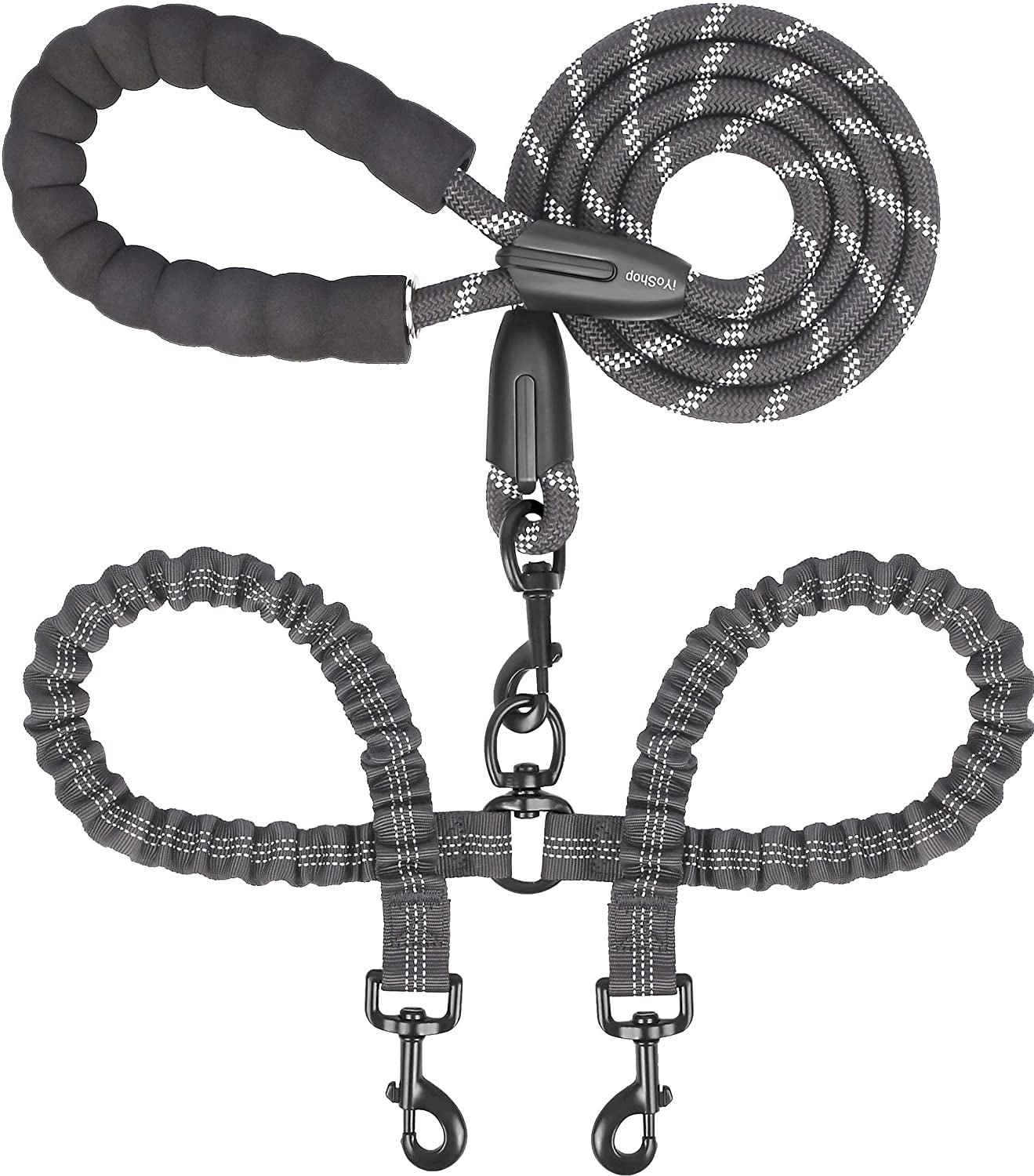 Dual Dog Leash with 360° Swivel – No Tangle Bungee Leash for Two Dogs