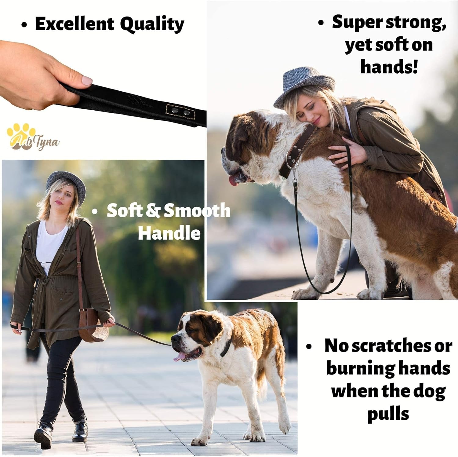 Adityna Heavy Duty Leather Dog Leash – 6FT Premium Training Lead