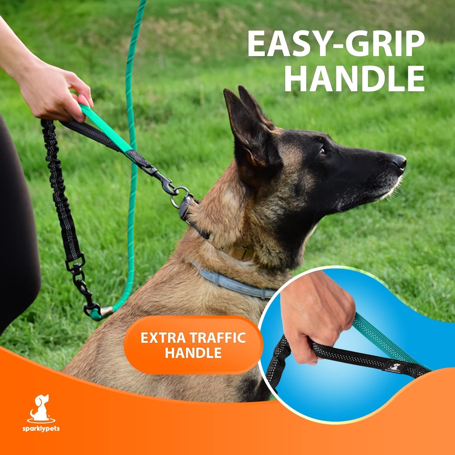 SparklyPets Heavy-Duty Rope Dog Leash with Shock-Absorbing Bungee
