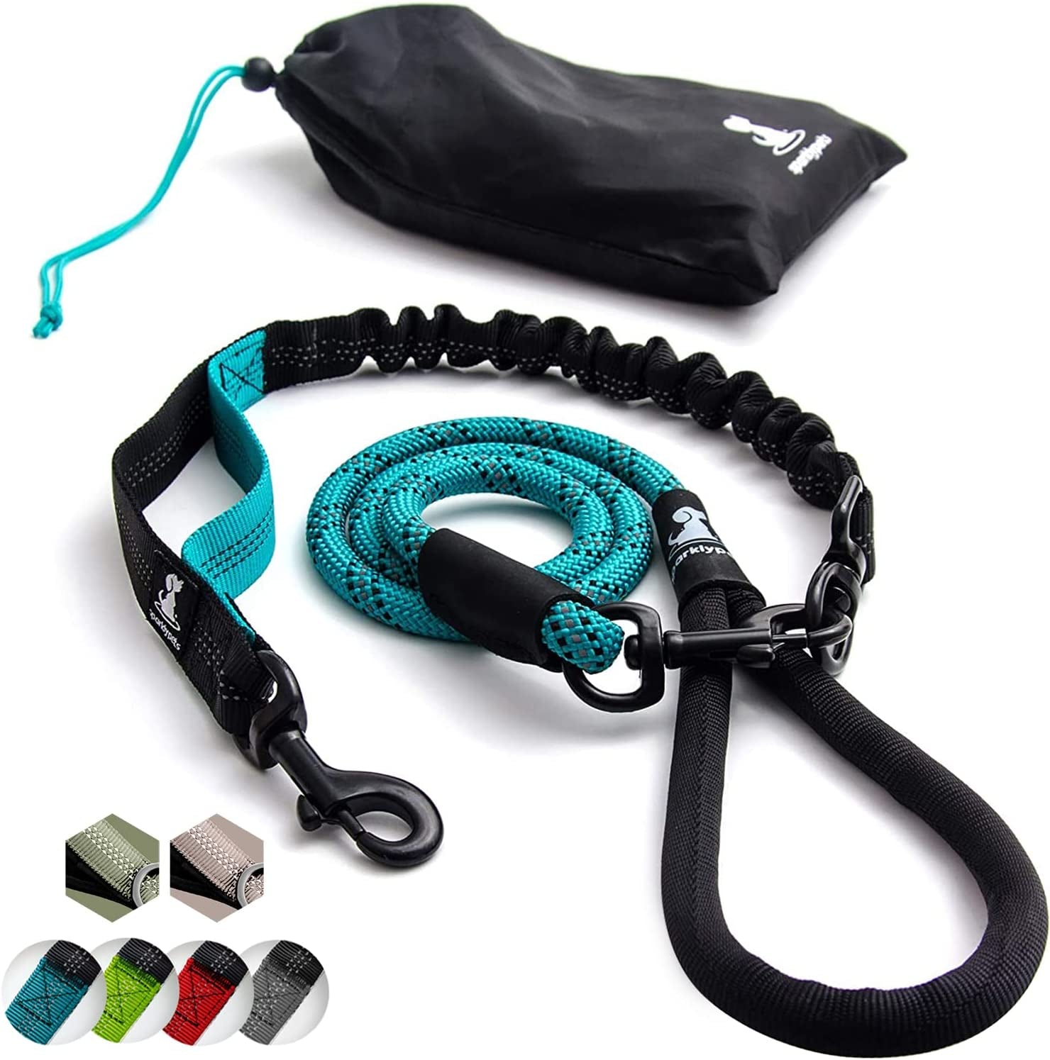SparklyPets Heavy-Duty Rope Dog Leash with Shock-Absorbing Bungee