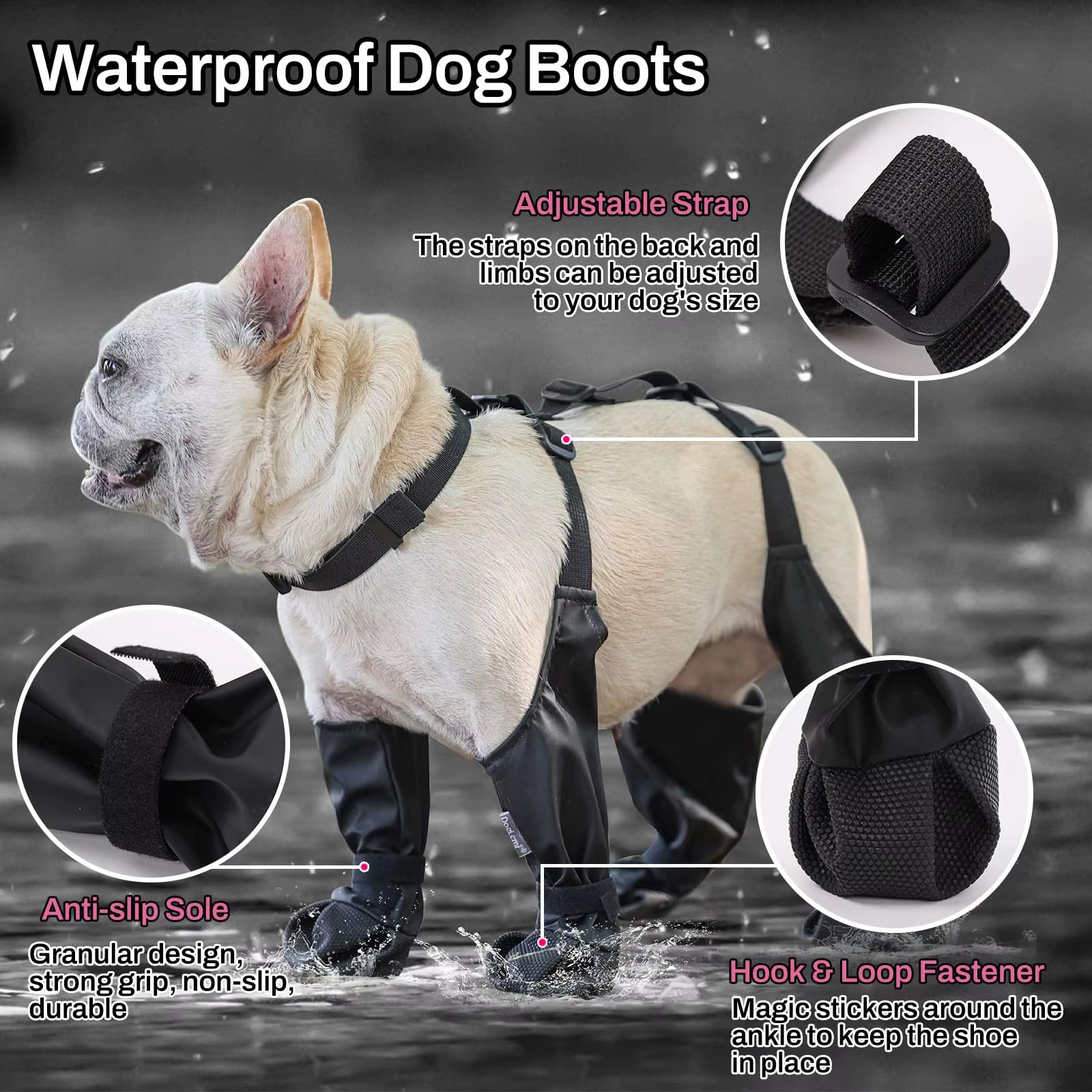 All-Weather Anti-Slip Dog Booties with Suspender Socks – Paw Protector Shoes for Outdoor Use