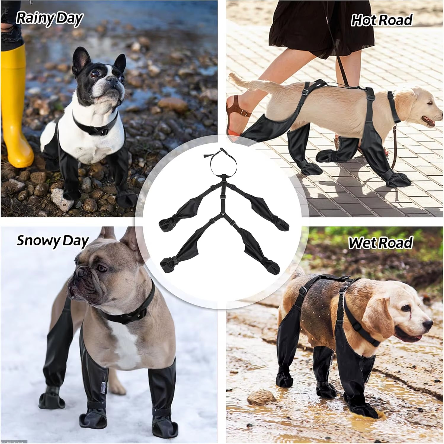 All-Weather Anti-Slip Dog Booties with Suspender Socks – Paw Protector Shoes for Outdoor Use