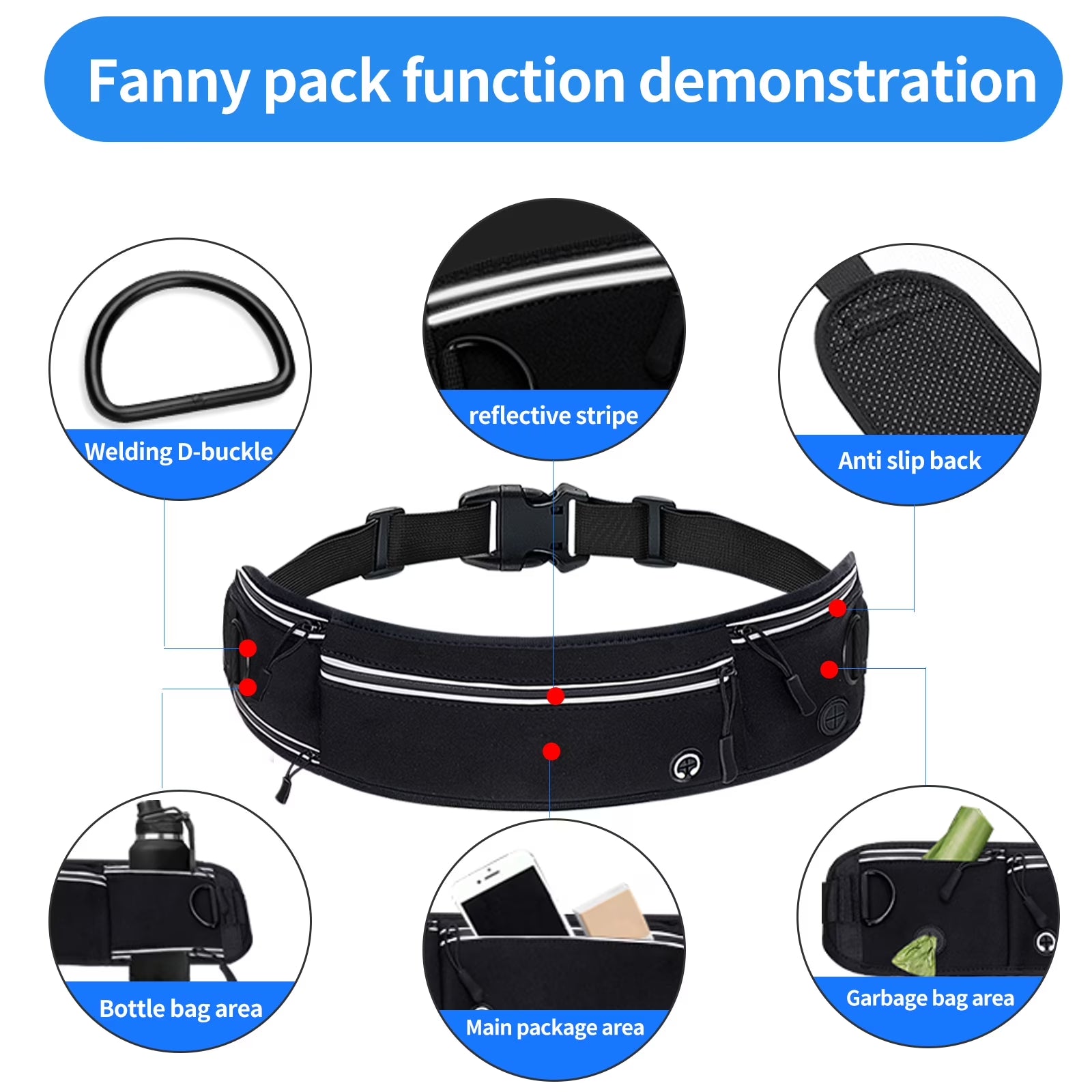 Hands-Free Dog Leash with Adjustable Waist Belt & Storage Pockets