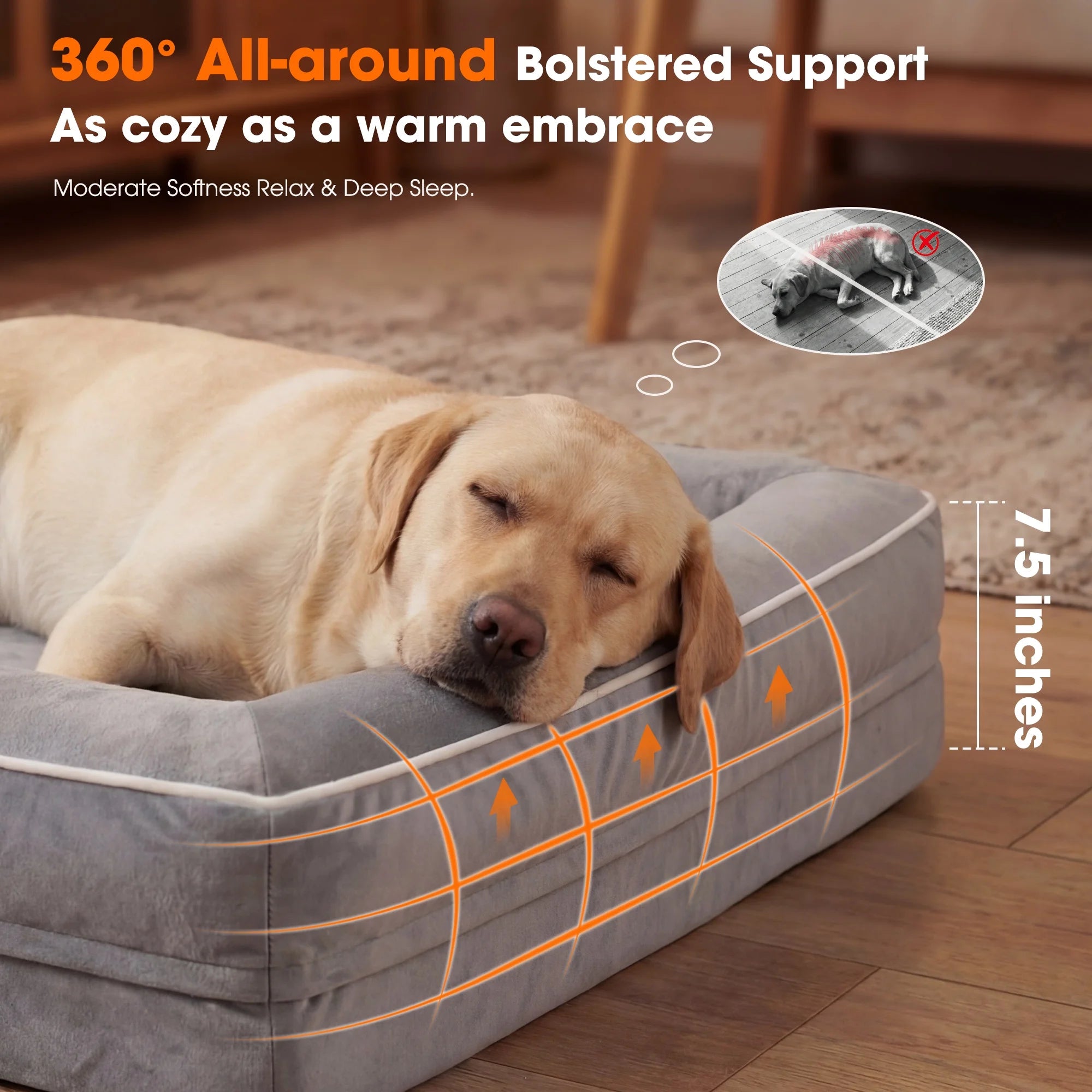 Extra Large Orthopedic Dog Sofa Bed – Waterproof Pet Couch with Four-Sided Bolsters