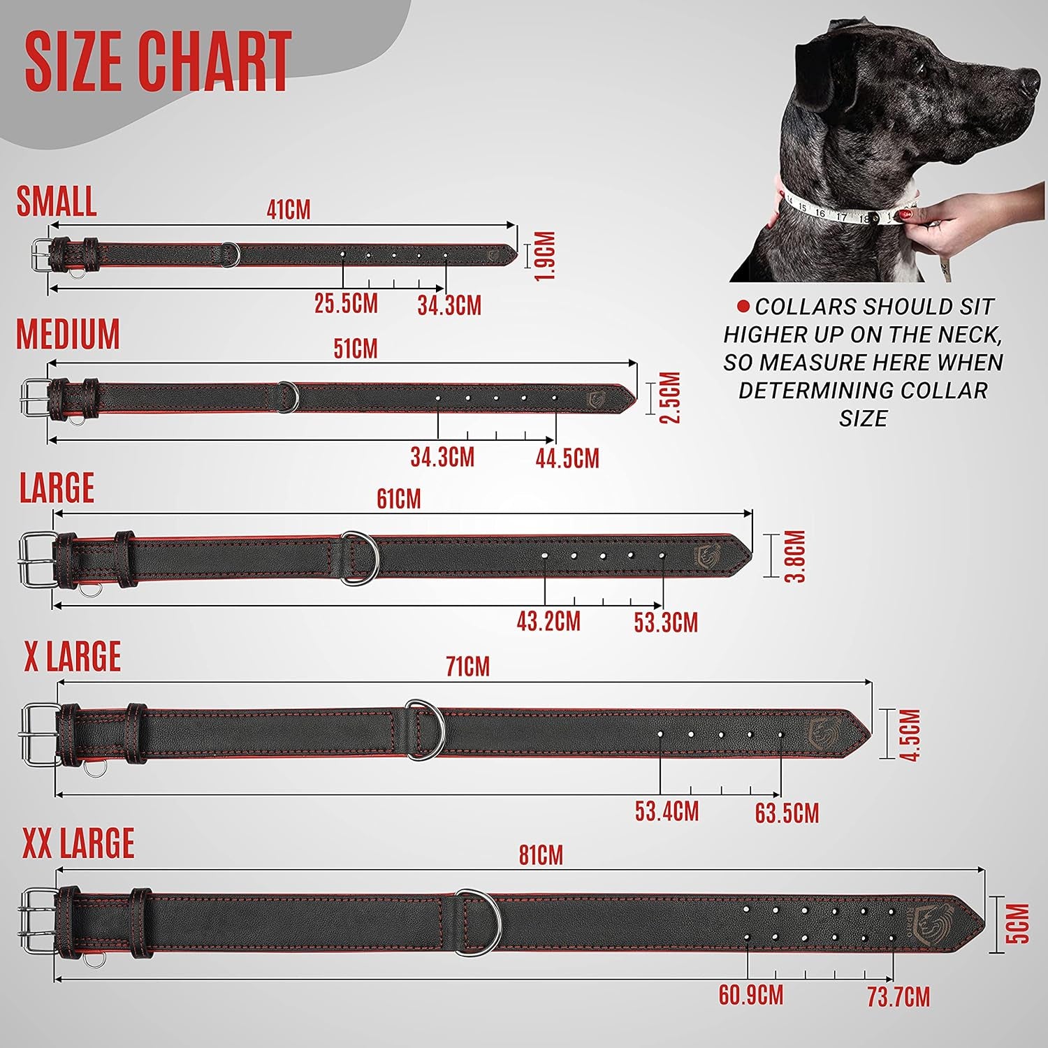 Riparo Dog Collars for Medium Dogs, Genuine Leather Dog Collar, Medium Dog Collar (M: 1" Wide for 13.5β-17.5β Neck, Black/Red Thread)