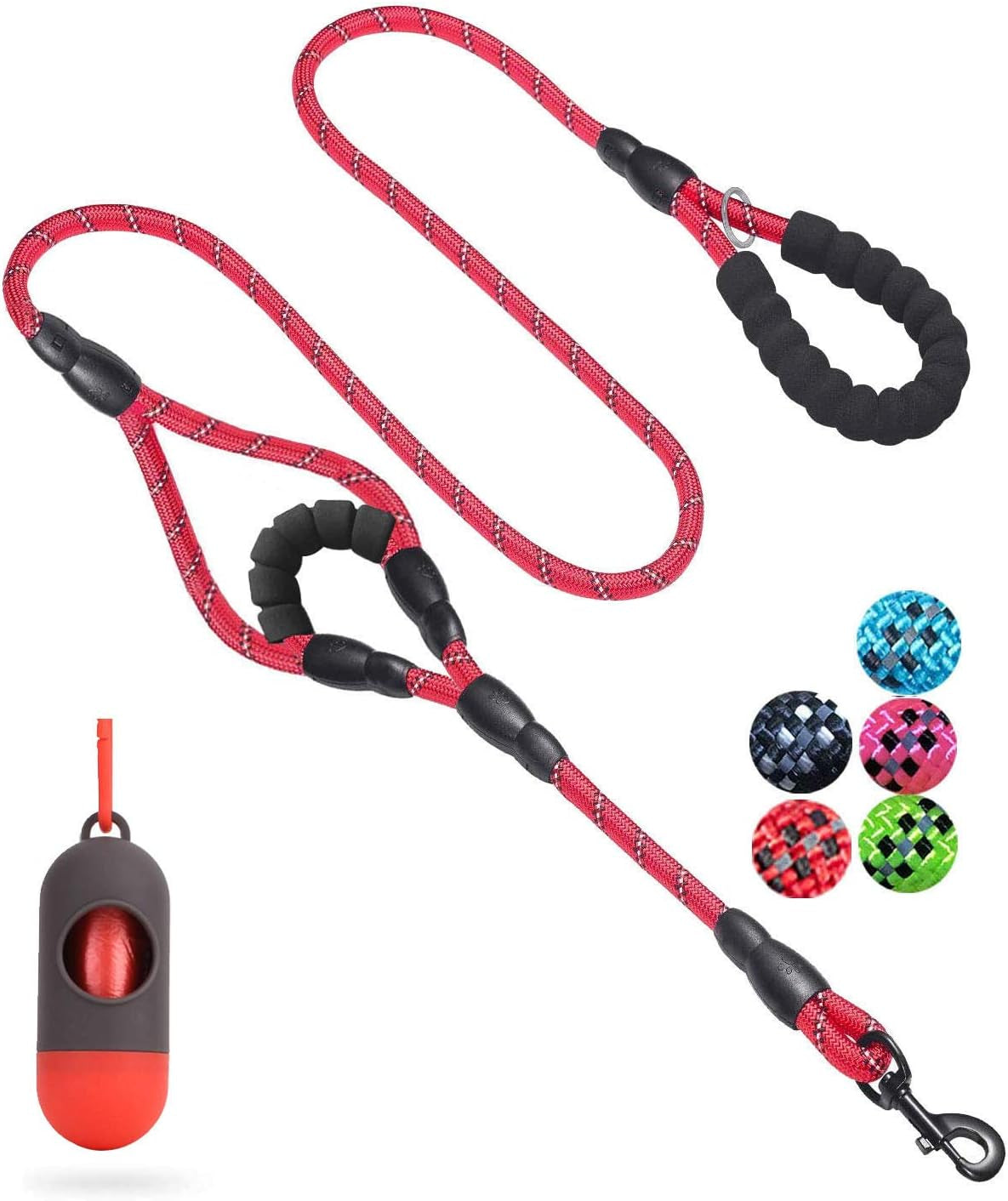 Heavy Duty Double Handle Dog Leash – Reflective Rope Lead with Padded Handles