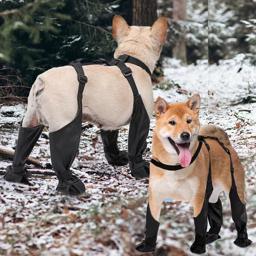 All-Weather Anti-Slip Dog Booties with Suspender Socks – Paw Protector Shoes for Outdoor Use