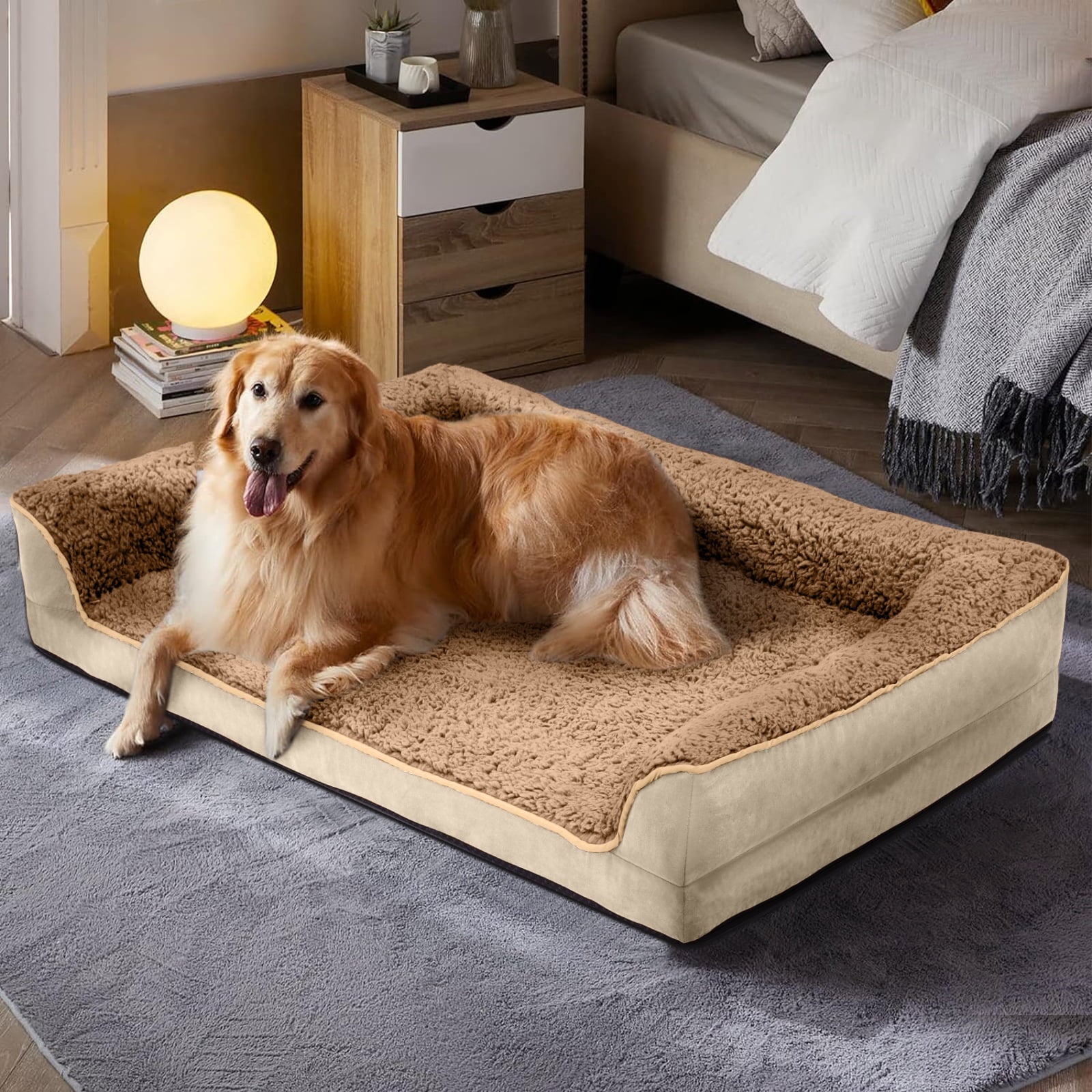 Egg Crate Foam Pet Couch with Washable Cover, Khaki