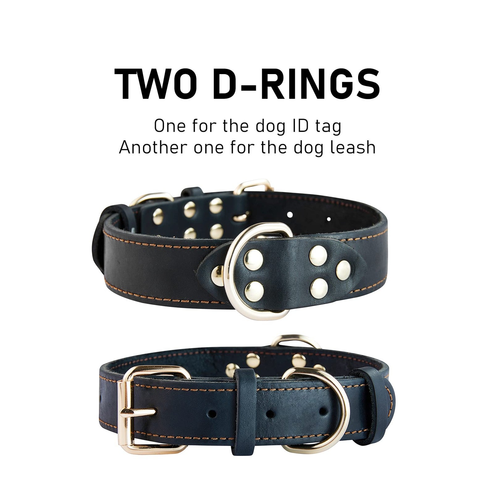 Classic Genuine Leather Dog Collar with Heavy-Duty Metal Buckle