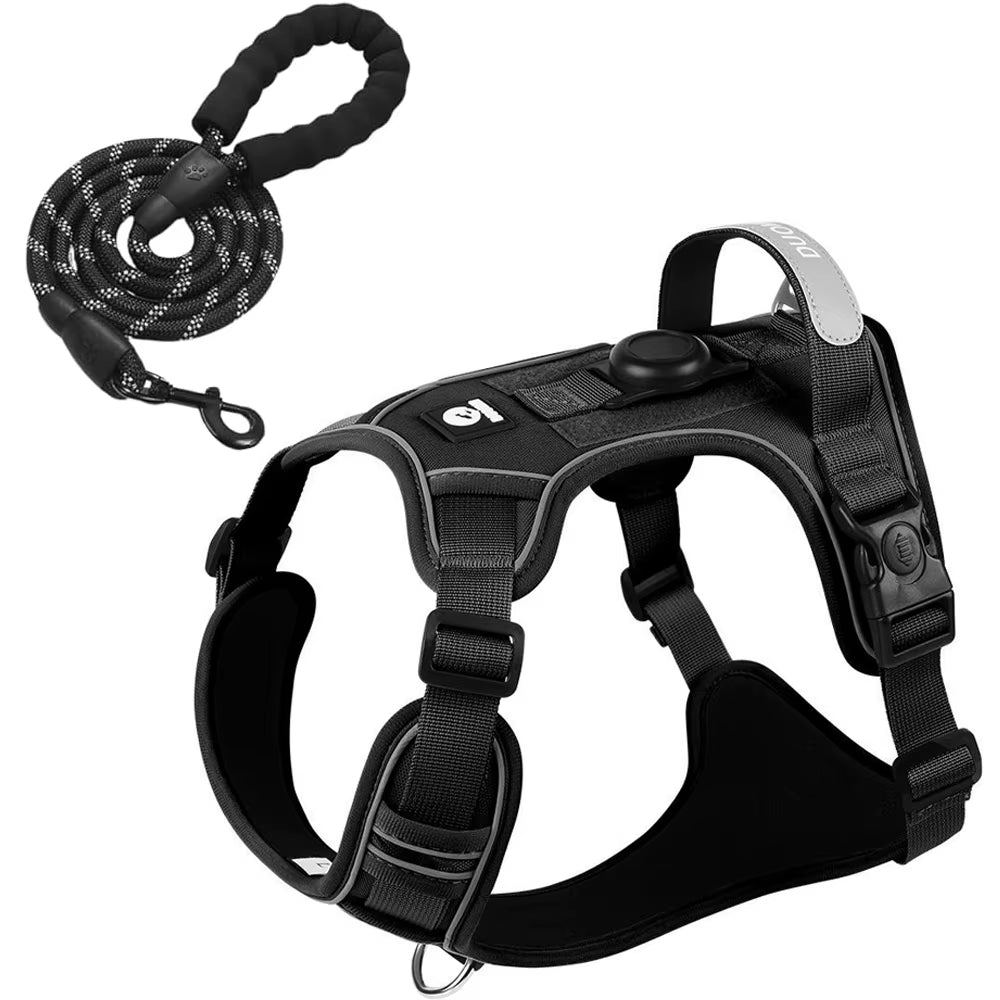Reflective Dog Harness & Leash Set with AirTag Holder – Premium Oxford Pet Vest