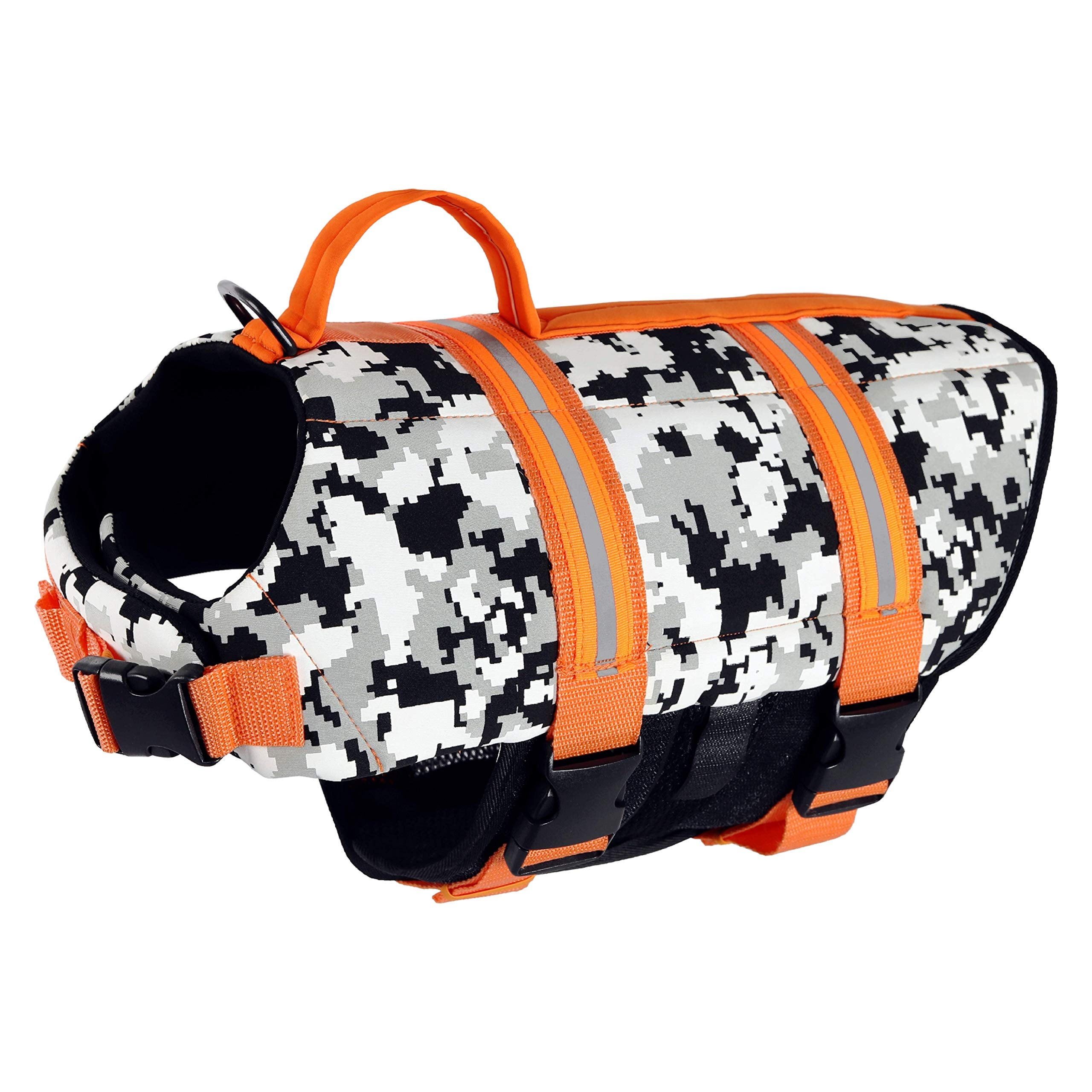 Paws Aboard Neoprene Dog Life Jacket – Grey Camo/Orange Small