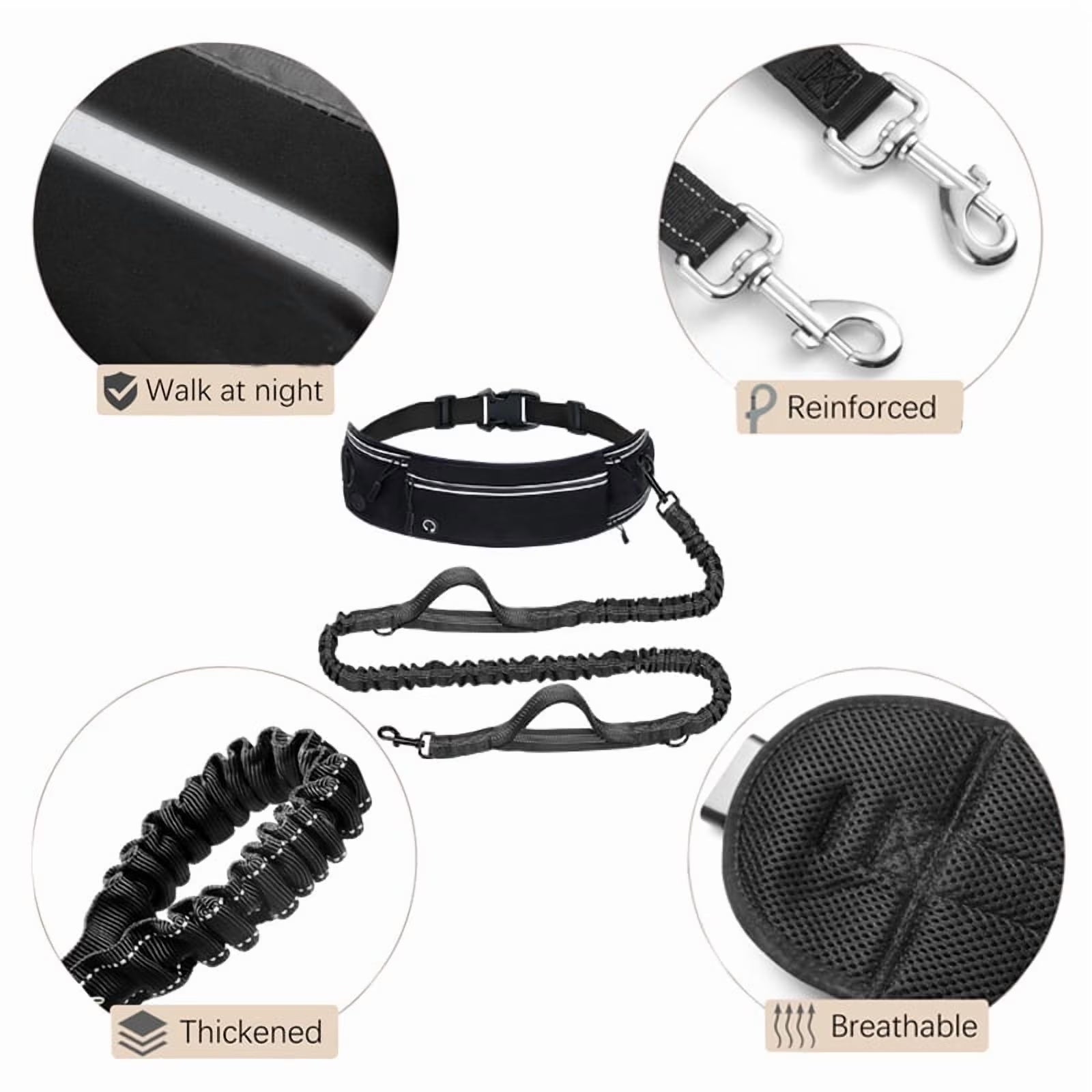 Hands-Free Dog Leash with Adjustable Waist Belt & Storage Pockets