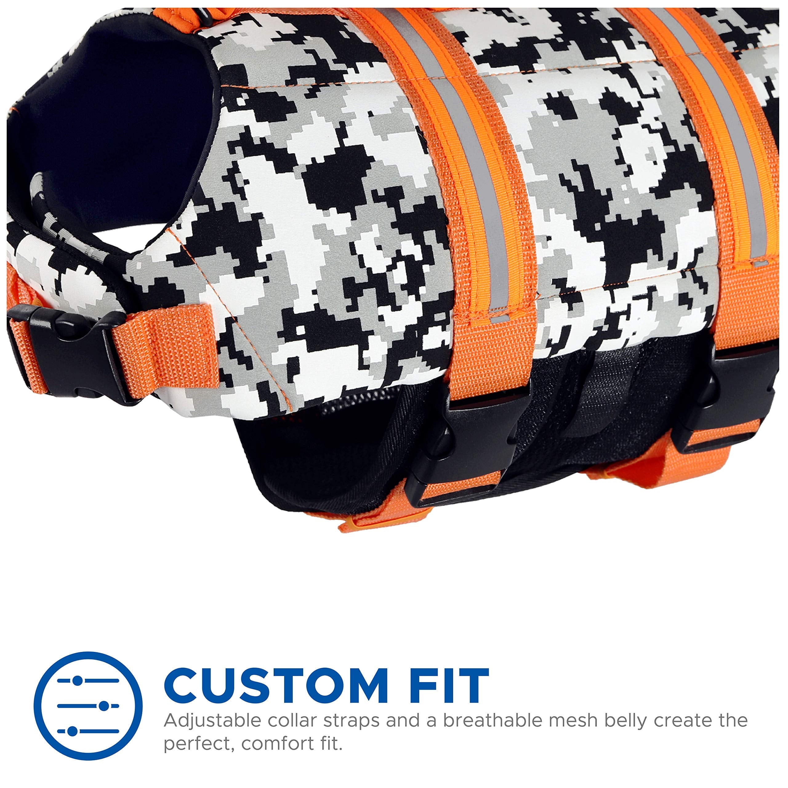 Paws Aboard Neoprene Dog Life Jacket – Grey Camo/Orange Small