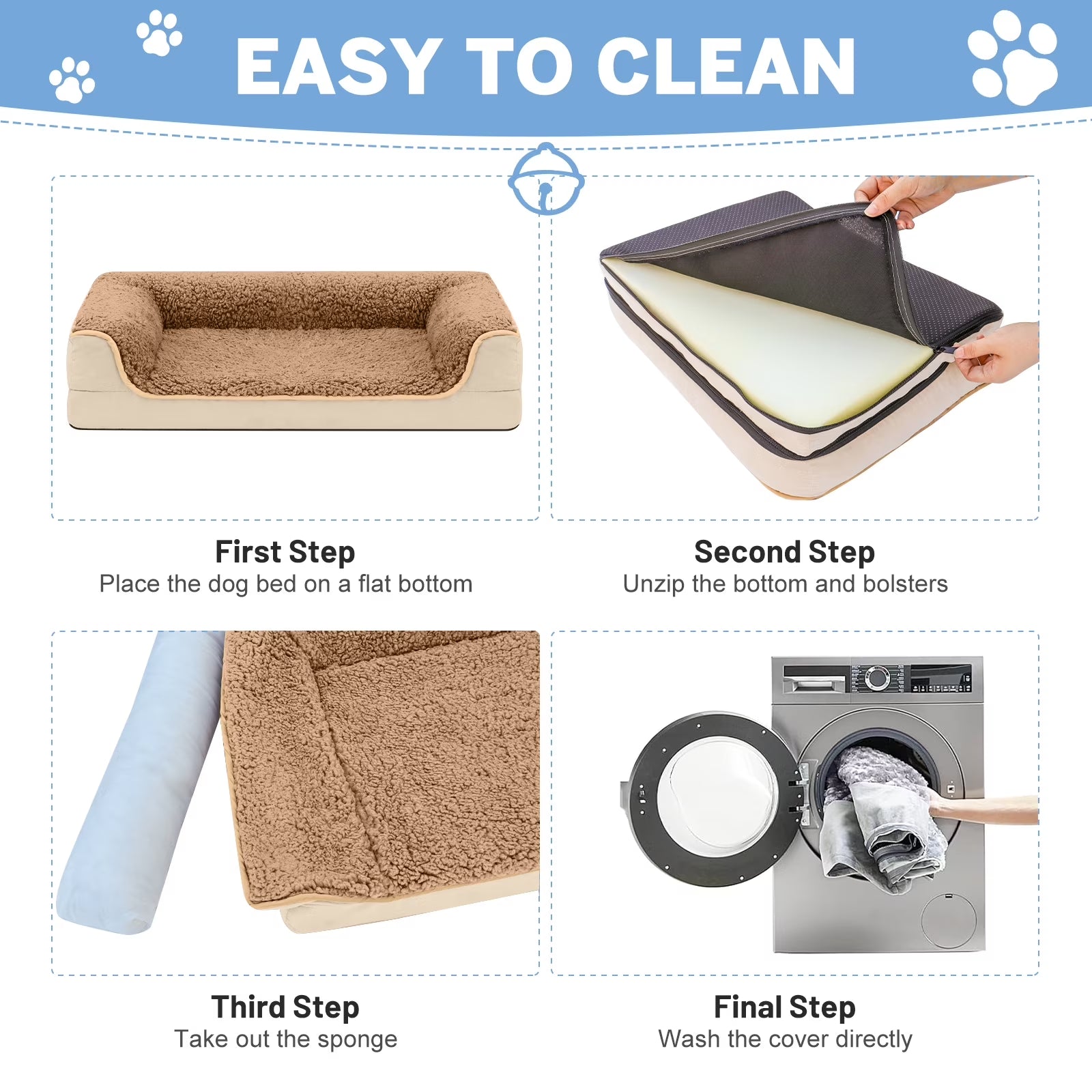 Egg Crate Foam Pet Couch with Washable Cover, Khaki
