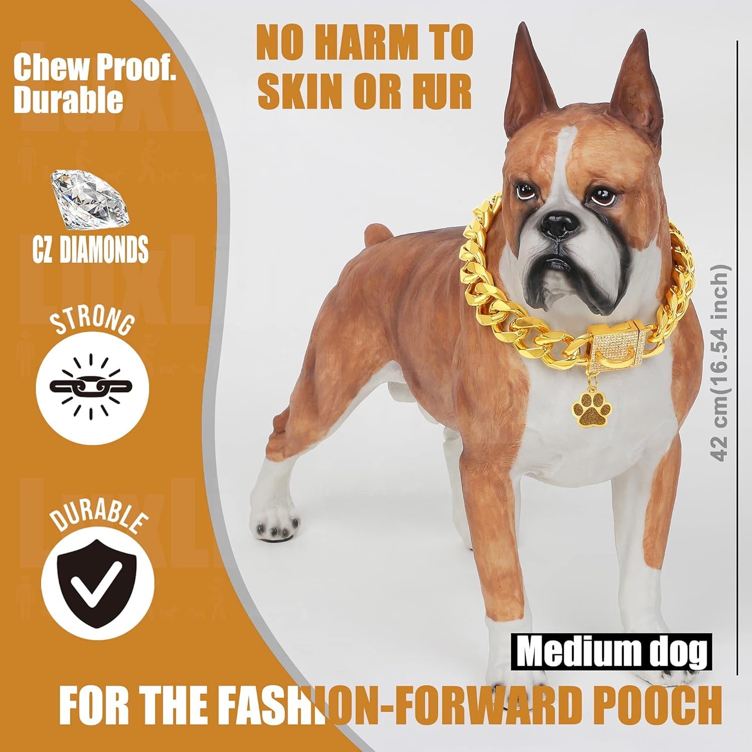 Luxury Gold Cuban Link Dog Collar with Crystal Buckle
