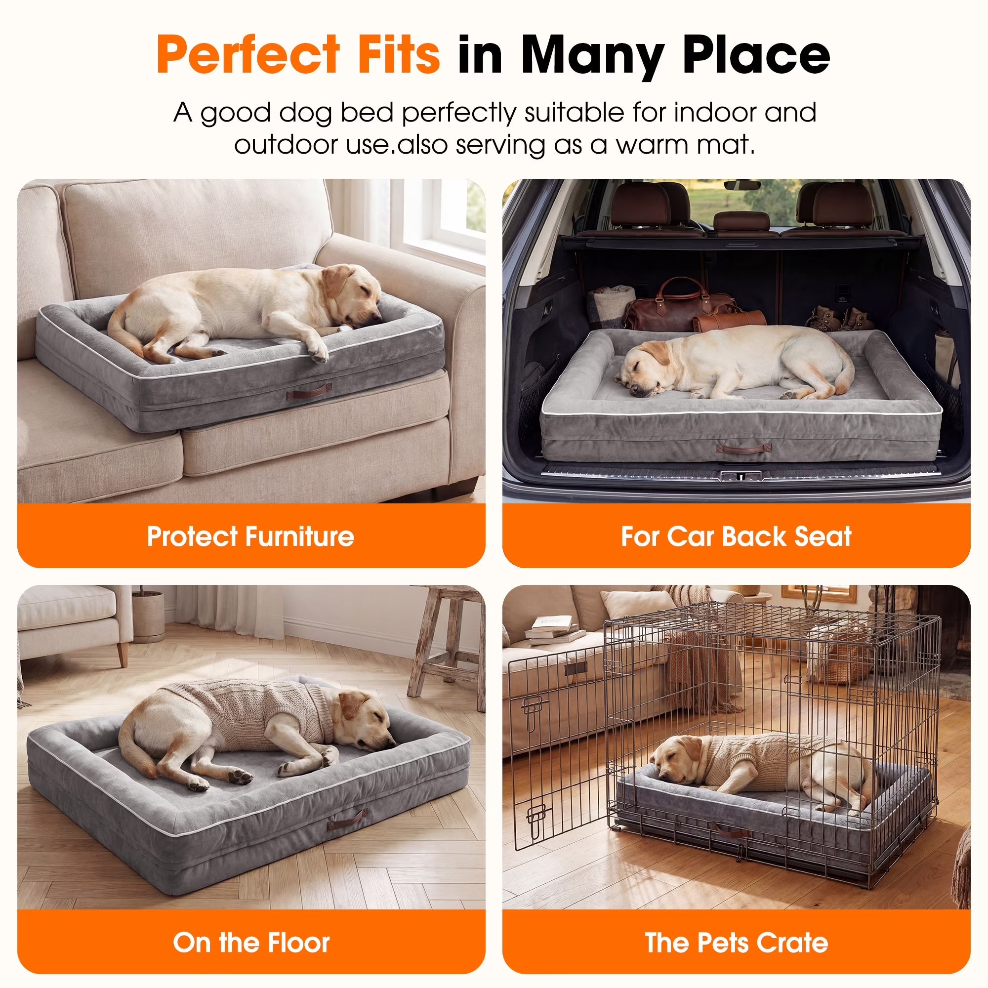 Extra Large Orthopedic Dog Sofa Bed – Waterproof Pet Couch with Four-Sided Bolsters