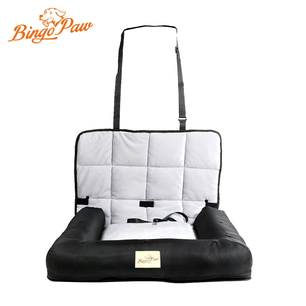 Waterproof Dog Car Seat Bed – Pet Travel Cushion with Removable Cover & Safety Belt