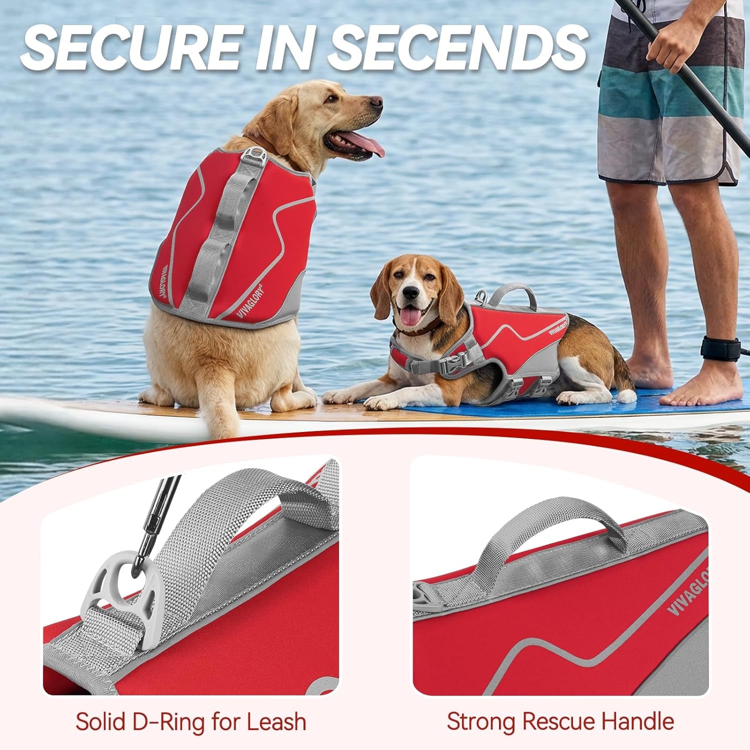 Neoprene Dog Life Vest for Swimming & Boating – Red Medium