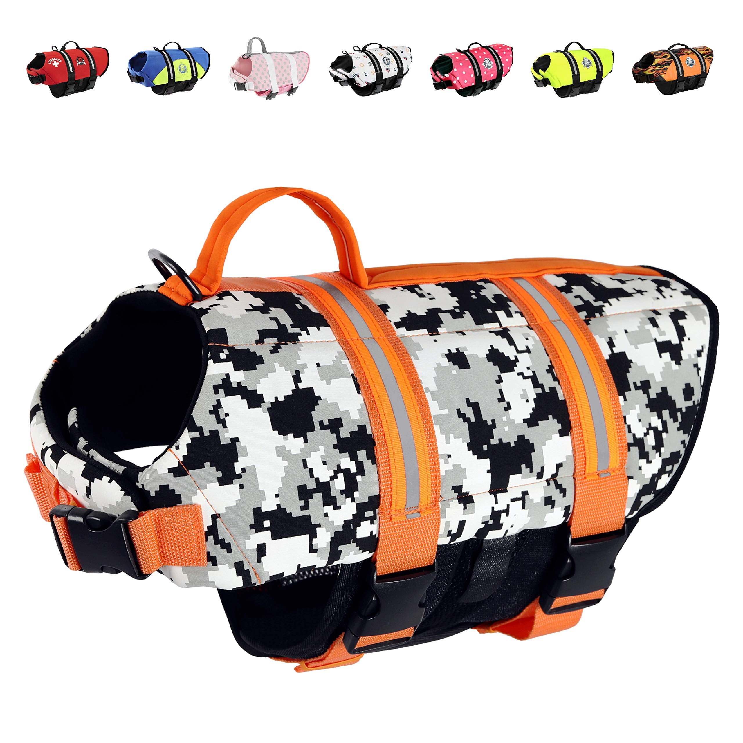 Paws Aboard Neoprene Dog Life Jacket – Grey Camo/Orange Small