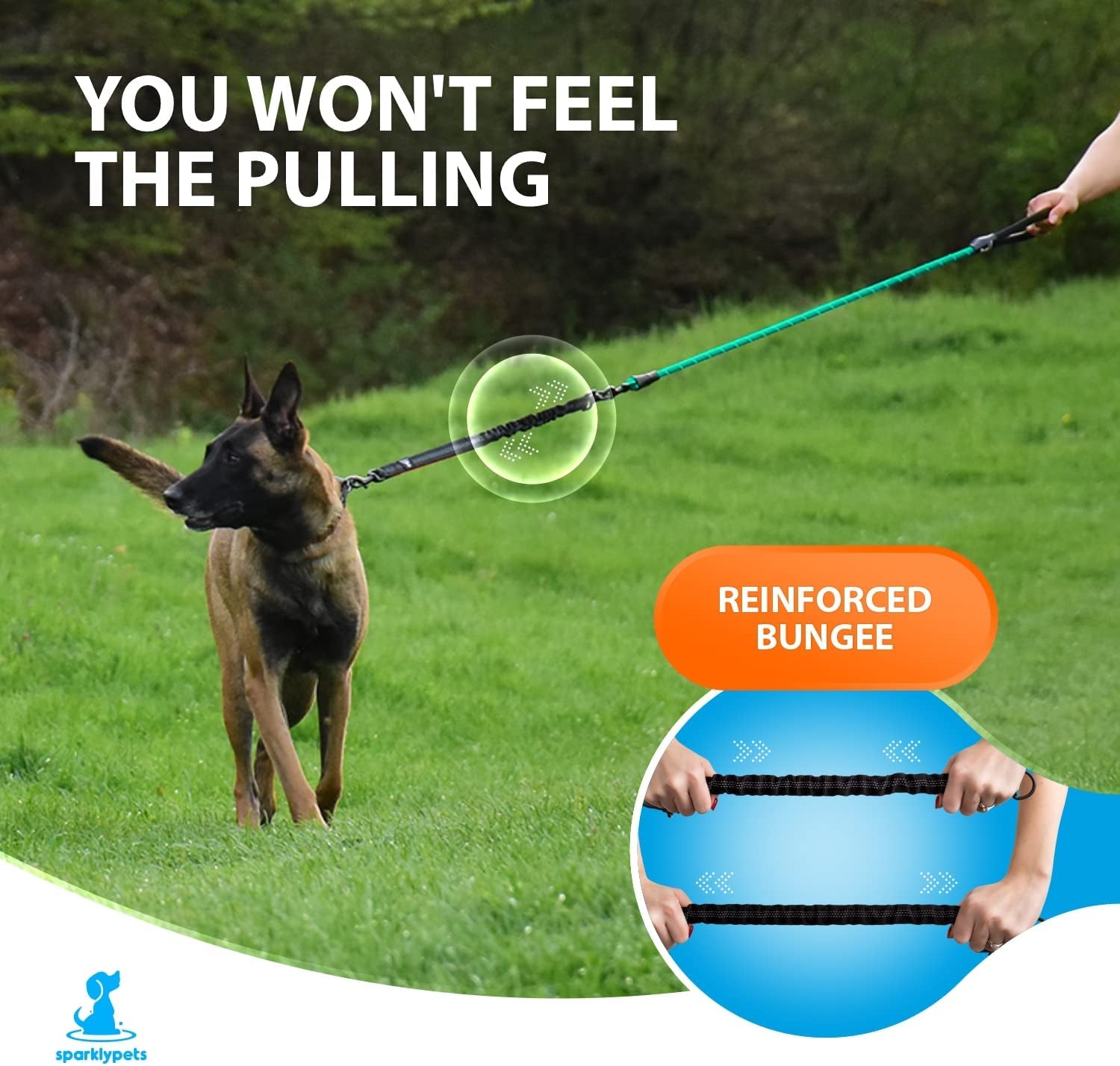 SparklyPets Heavy-Duty Rope Dog Leash with Shock-Absorbing Bungee