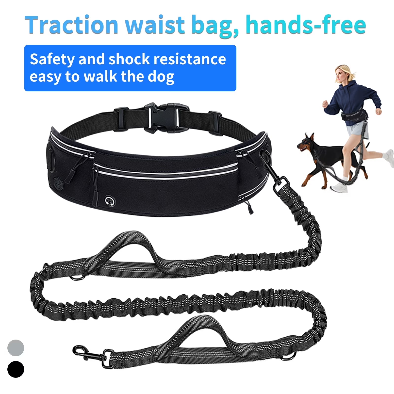 Hands-Free Dog Leash with Adjustable Waist Belt & Storage Pockets