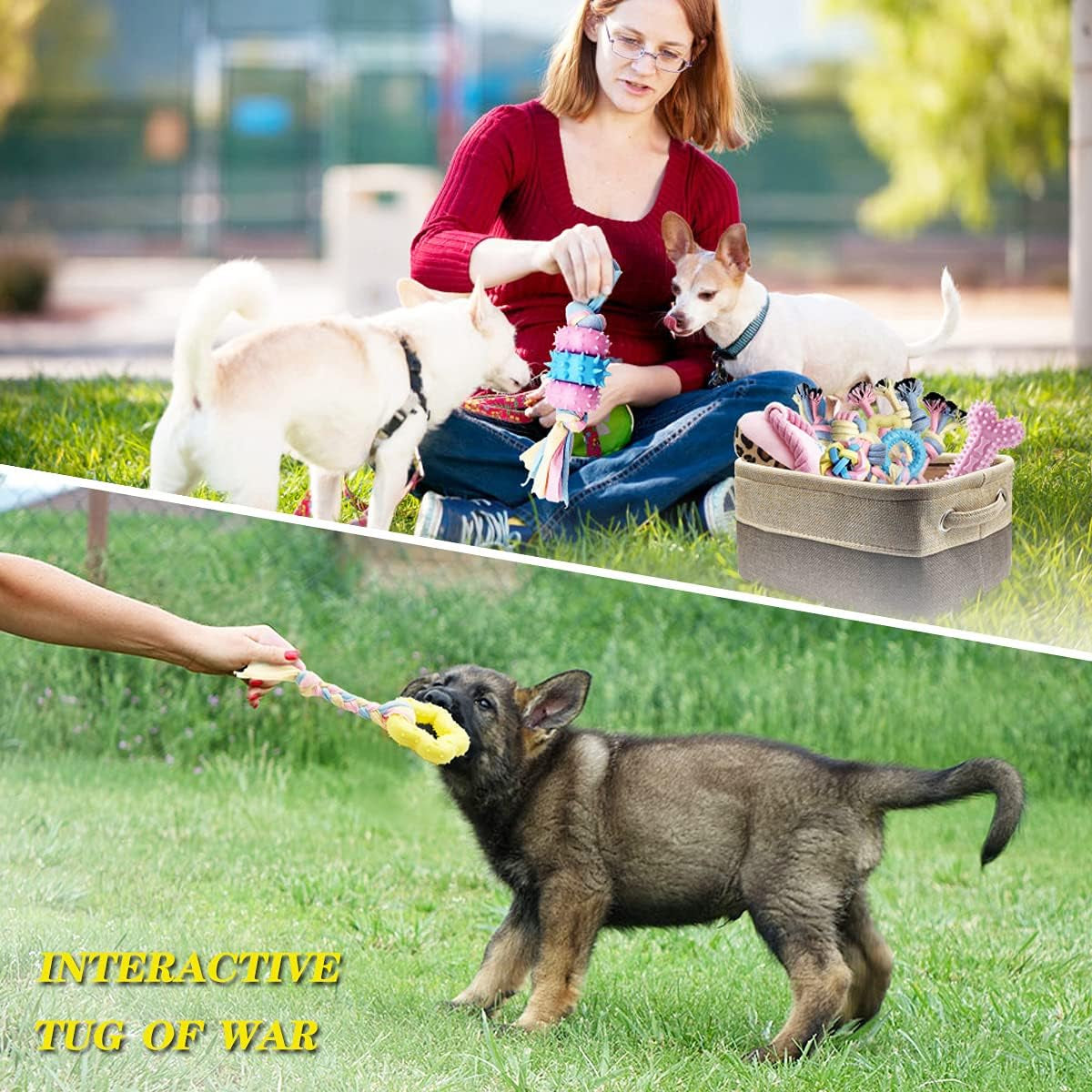Puppy Teething Chew Toy Set – Rope Balls & Interactive Teeth Cleaning Toys with Storage Basket