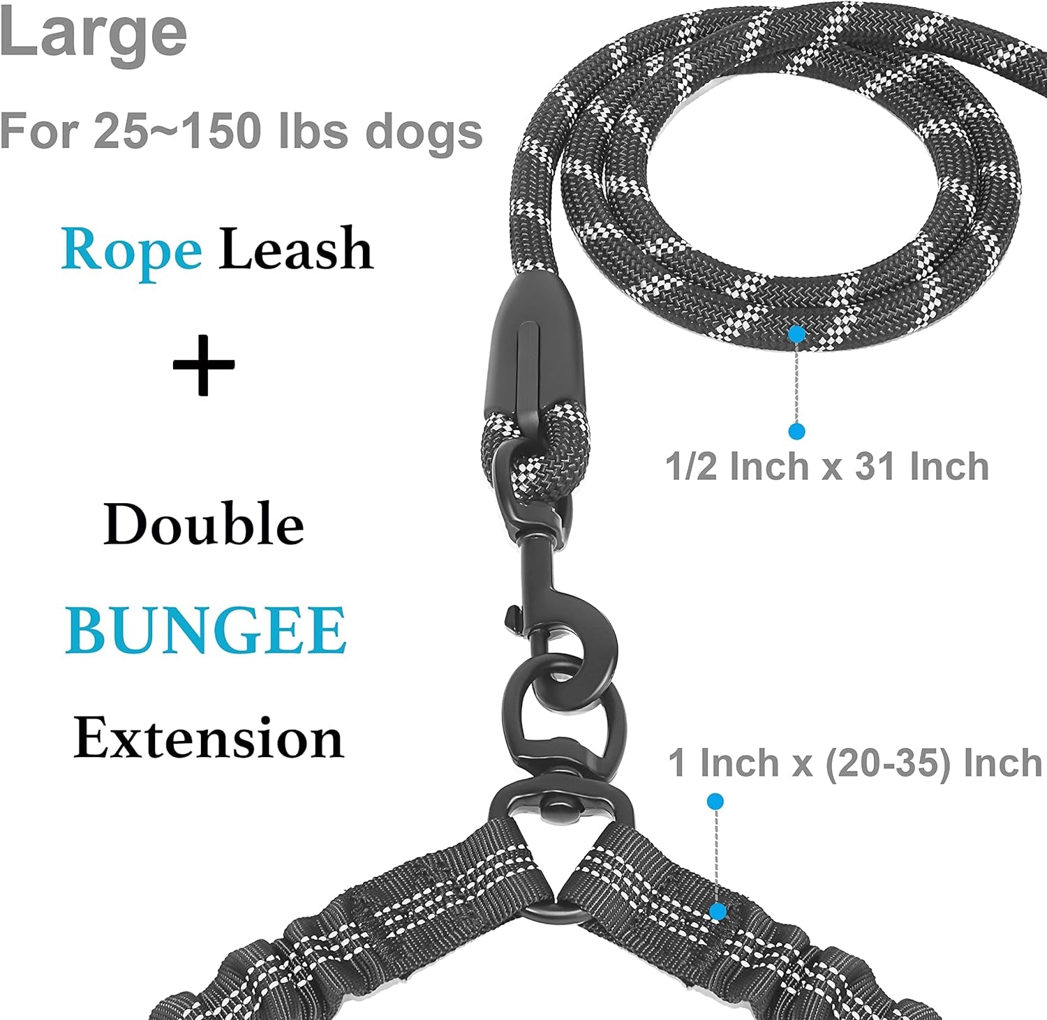 Dual Dog Leash with 360° Swivel – No Tangle Bungee Leash for Two Dogs