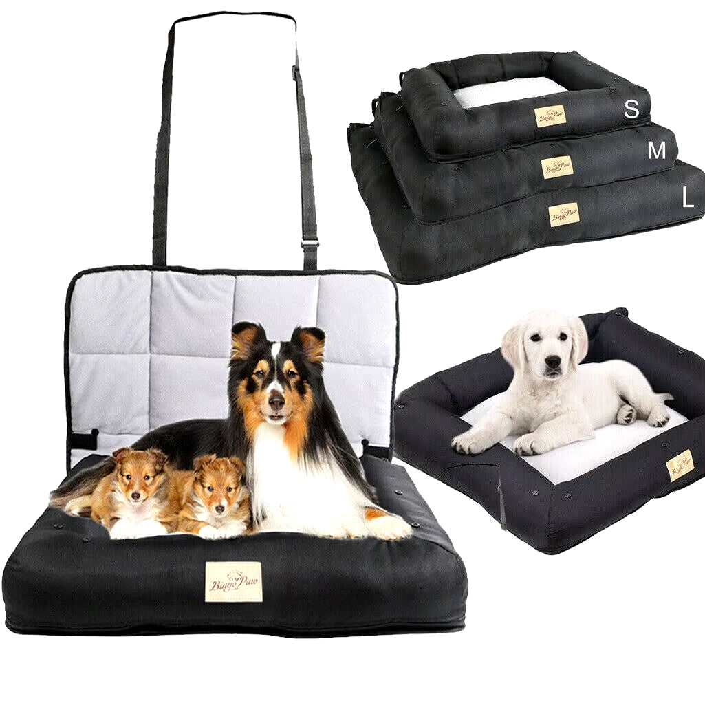 Waterproof Dog Car Seat Bed – Pet Travel Cushion with Removable Cover & Safety Belt