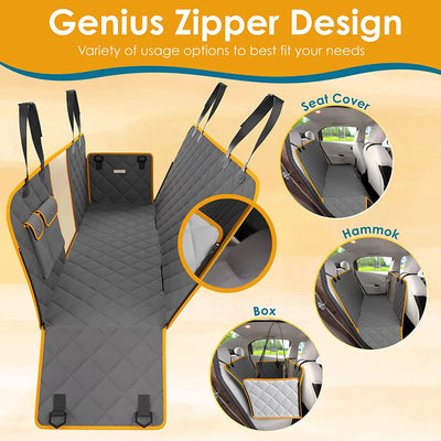 Waterproof Dog Car Seat Cover Hammock with Mesh Window & Seat Belt