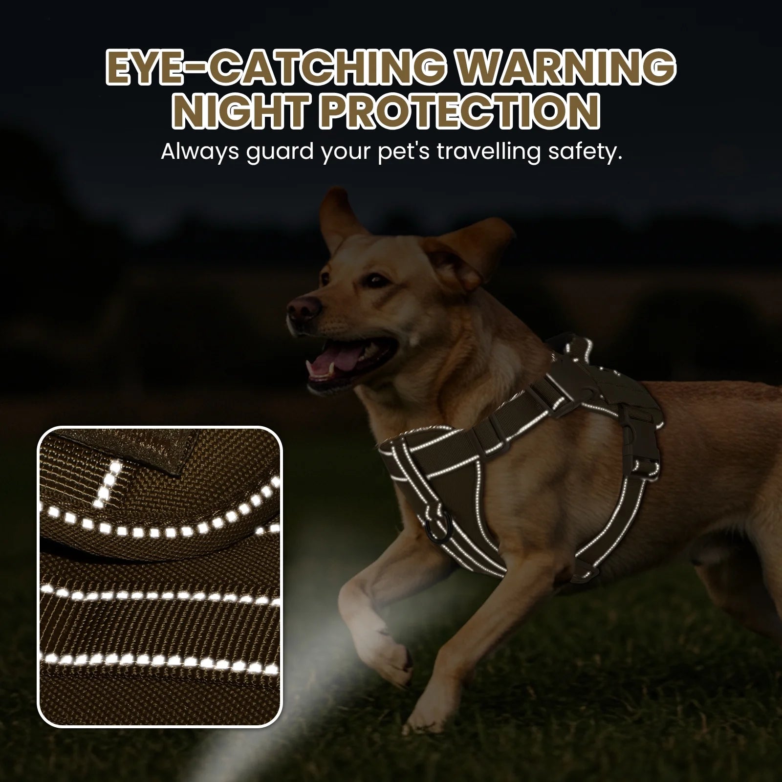 Reflective Adventure Dog Harness with Control Handle – Khaki Small