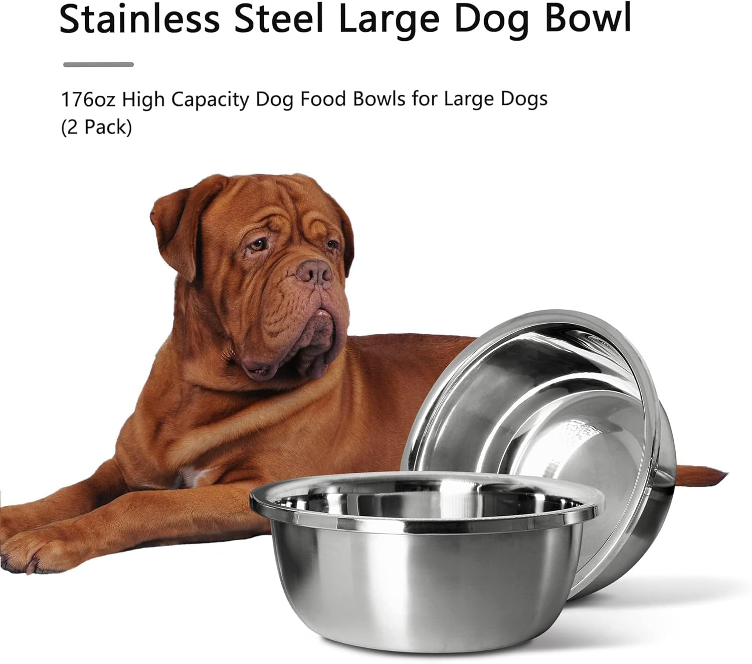 Heavy-Duty Stainless Steel Dog Bowl Set – 176 Oz High Capacity Food & Water
