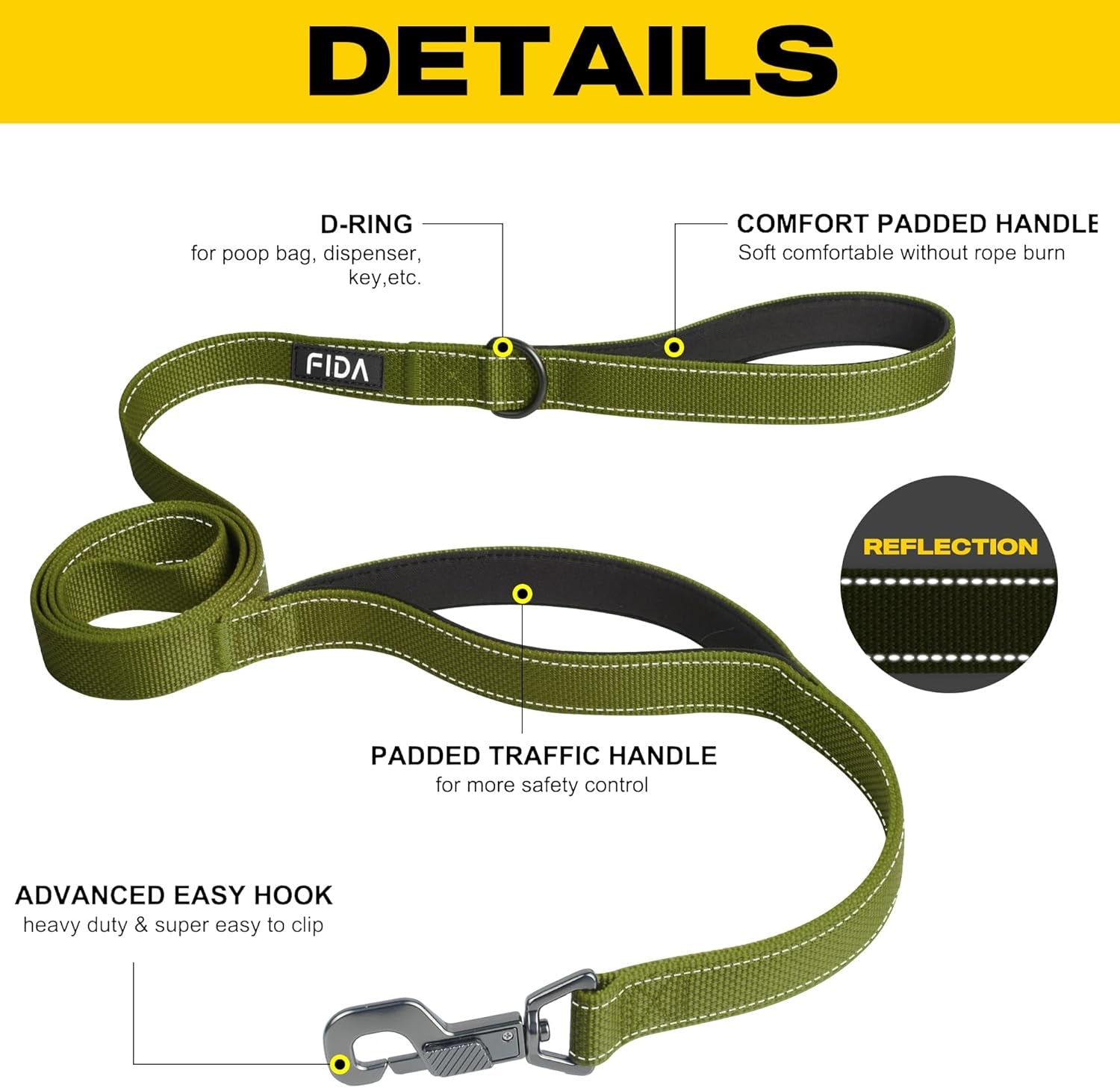 5FT Dual Handle Lead with Easy Snap Hook