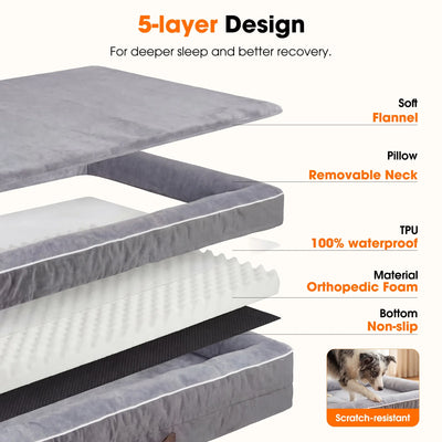 Extra Large Orthopedic Dog Sofa Bed – Waterproof Pet Couch with Four-Sided Bolsters