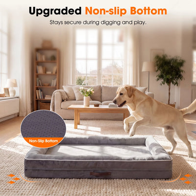 Extra Large Orthopedic Dog Sofa Bed – Waterproof Pet Couch with Four-Sided Bolsters