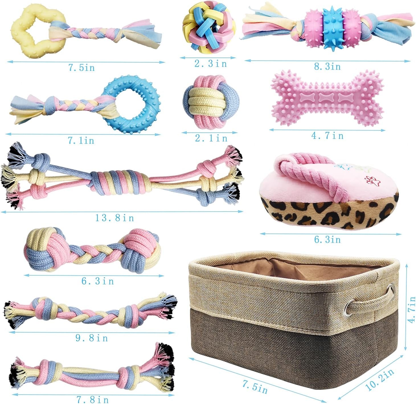 Puppy Teething Chew Toy Set – Rope Balls & Interactive Teeth Cleaning Toys with Storage Basket