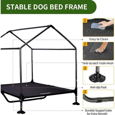 42" Elevated Outdoor Dog House with Breathable Mesh Windows & Shade Canopy