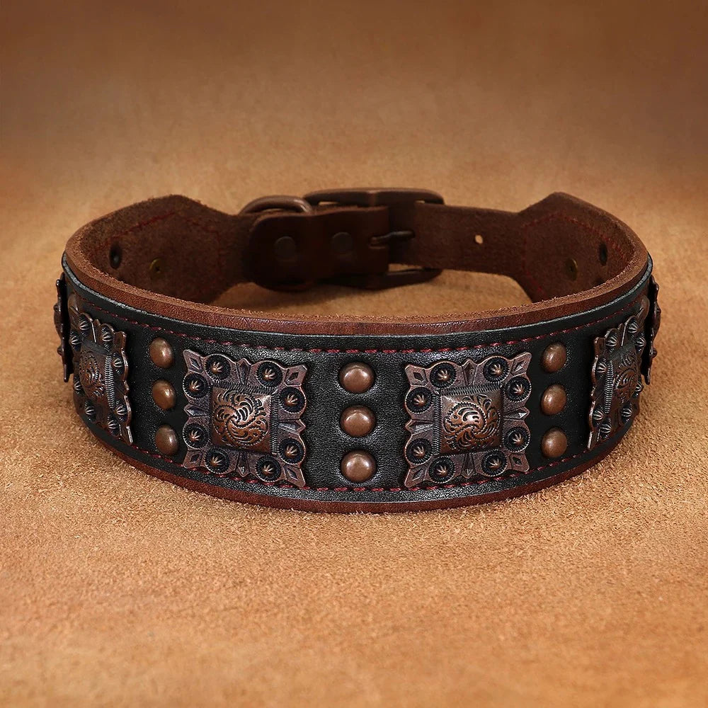 Cool Spiked Genuine Leather Dog Collar 