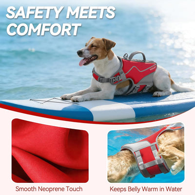 Neoprene Dog Life Vest for Swimming & Boating – Red Medium