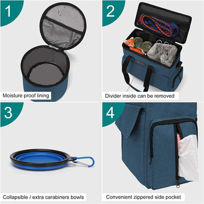 Airline-Approved Dog Travel Bag Set – Weekend Pet Organizer with Food Containers & Bowls