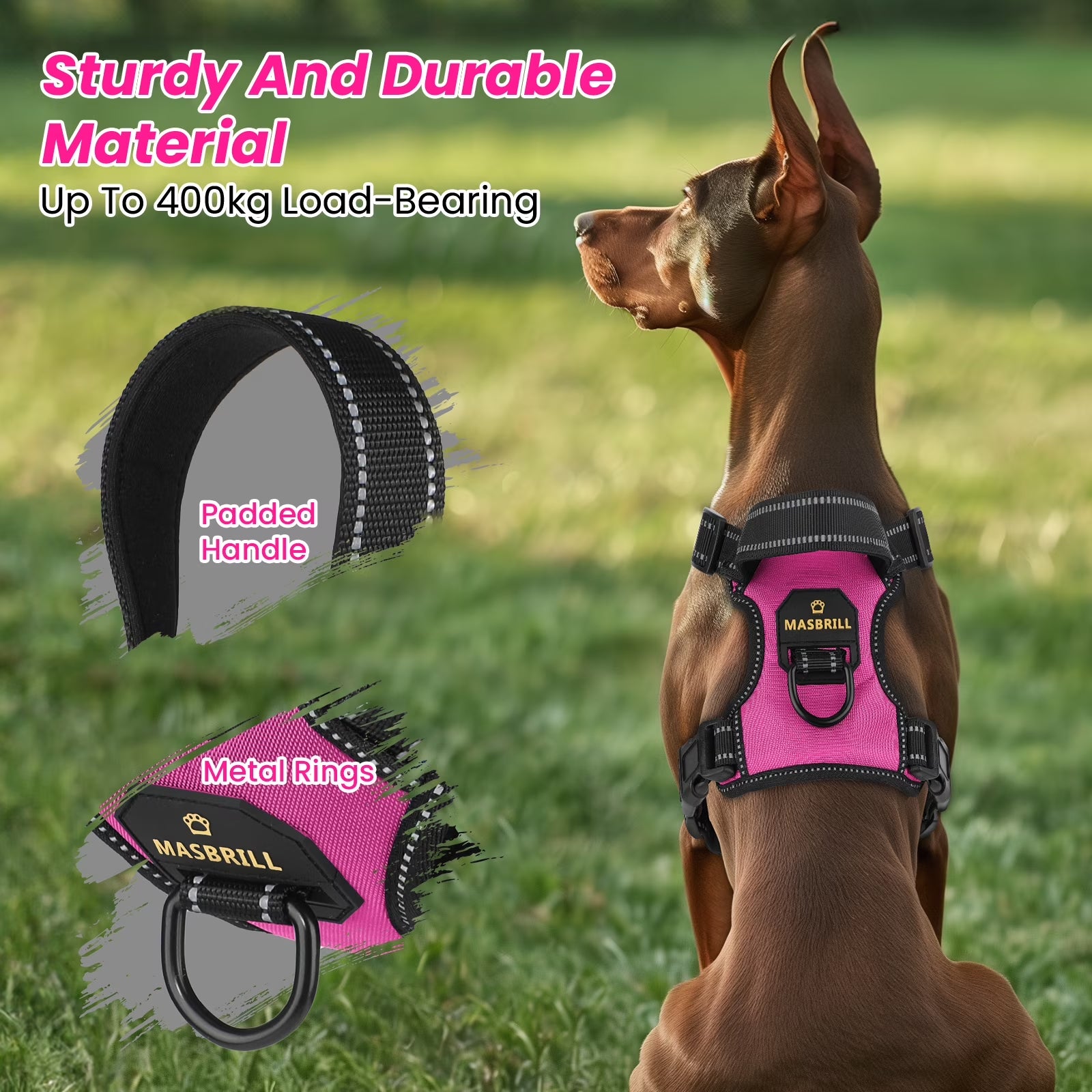 MASBRILL Reflective Comfort Harness with Handle – Pink Small Dog Vest